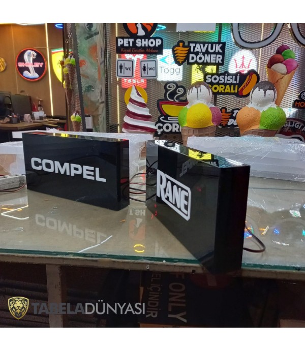 Masa üstü ışıklı pleksi kutu tabela