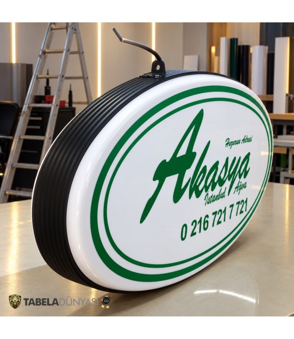 Akasya Ağva Ferforje Ayaklı Çift Taraflı Işıklı Elips Tabela