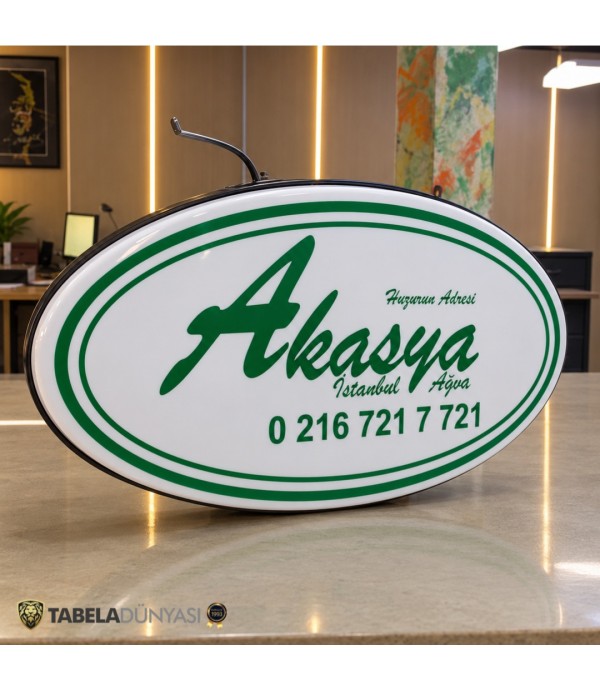 Akasya Ağva Ferforje Ayaklı Çift Taraflı Işıklı Elips Tabela