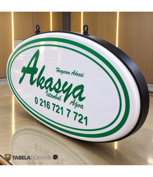 Akasya Ağva Ferforje Ayaklı Çift Taraflı Işıklı Elips Tabela
