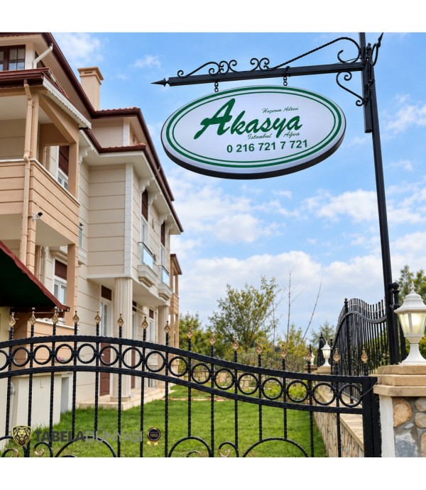 Akasya Ağva Ferforje Ayaklı Çift Taraflı Işıklı Elips Tabela