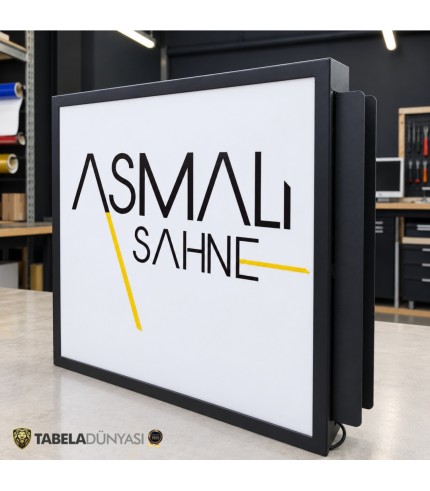 Asmalı Sahne Çift Taraflı Işıklı Kare Fener Tabela