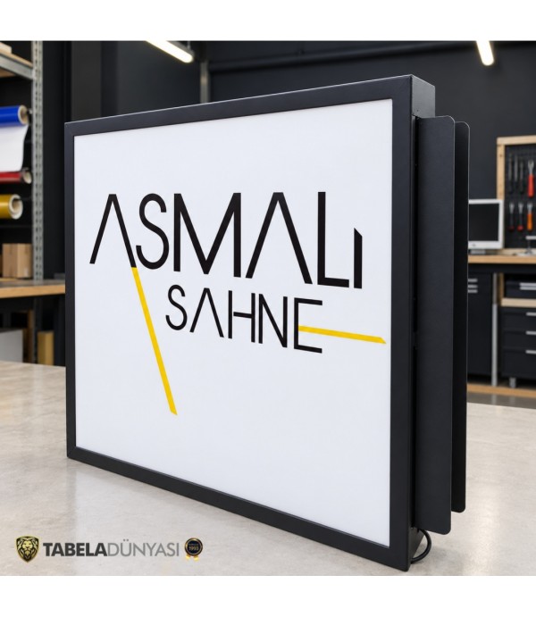 Asmalı Sahne Çift Taraflı Işıklı Kare Fener Tabela