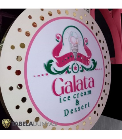 Galata Ice Cream California Işıklı Kesme Harf Daire Tabela