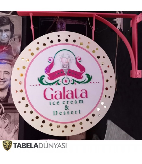Galata Ice Cream California Işıklı Kesme Harf Daire Tabela