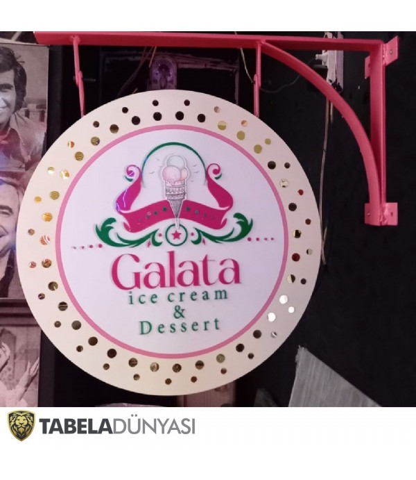 Galata Ice Cream California Işıklı Kesme Harf Daire Tabela