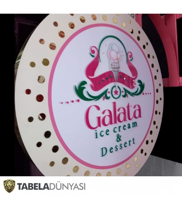 Galata Ice Cream California Işıklı Kesme Harf Daire Tabela