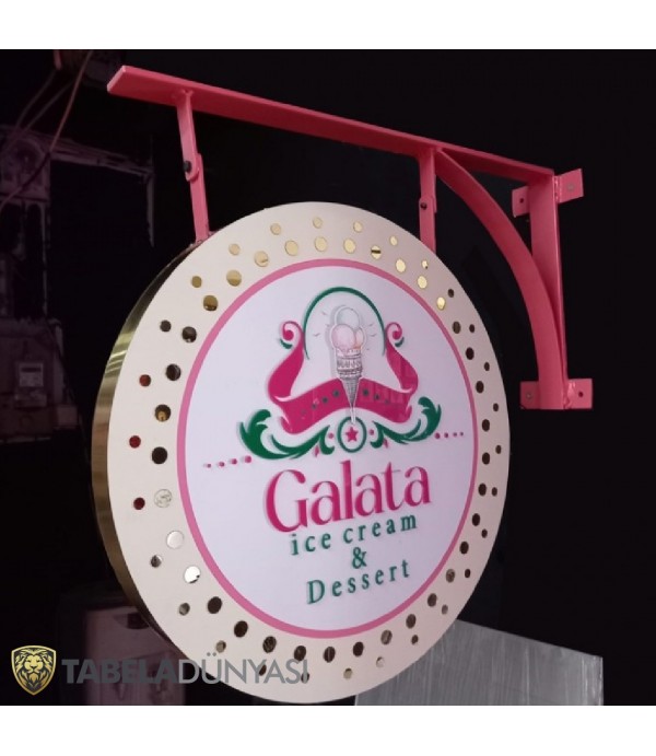 Galata Ice Cream California Işıklı Kesme Harf Daire Tabela