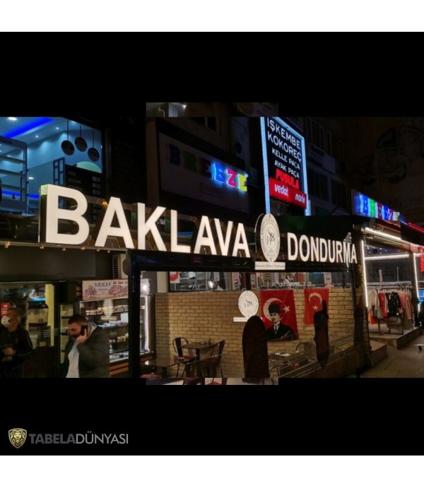 Hacıbey Baklava Börek Maltepe Gold Krom Işıklı Kutu Harf Tabela