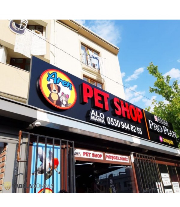 Aren Pet Shop Işıklı Kutu Harf Tabela