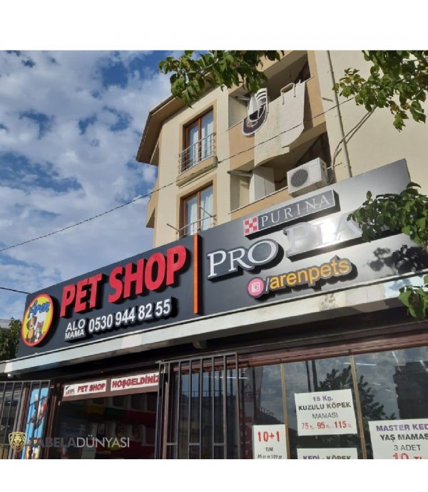 Aren Pet Shop Işıklı Kutu Harf Tabela