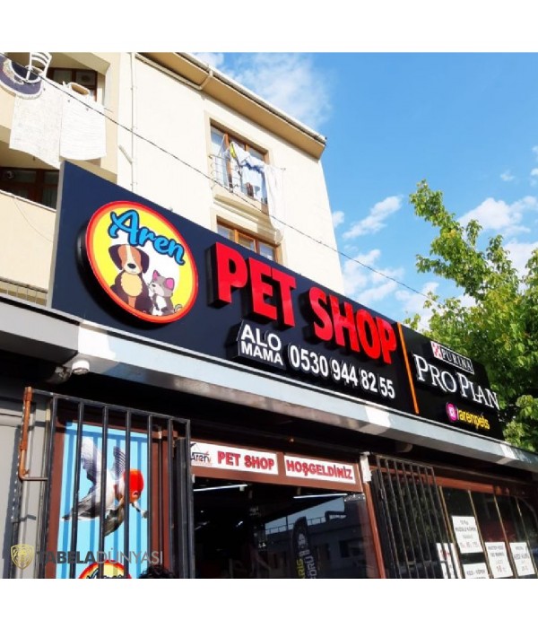 Aren Pet Shop Işıklı Kutu Harf Tabela
