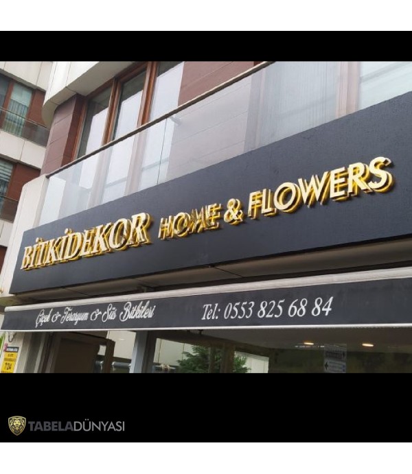 Bitki Dekor Home Endirekt LED Gold Kutu Harf Tabela