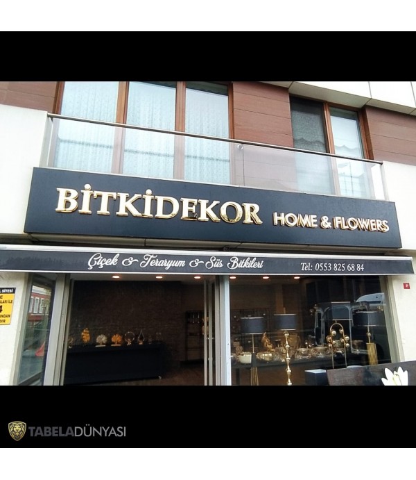 Bitki Dekor Home Endirekt LED Gold Kutu Harf Tabela