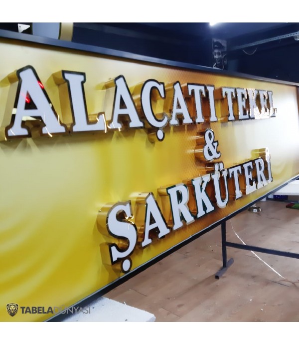 Şarküteri İçin Göz Alıcı Fileli Gold Kutu Harf Tabela