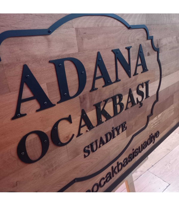 Adana Ocakbaşı Ahşap Üzeri Metal Kesme Harf Tabela
