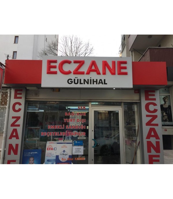 Eczane Gülnihal Kübik Kabartma Harf Eczane Tabelası