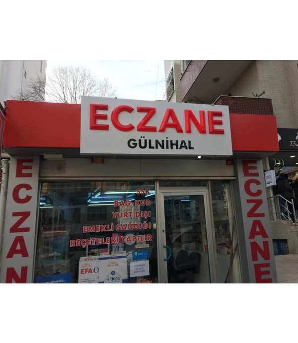 Eczane Gülnihal Kübik Kabartma Harf Eczane Tabelası