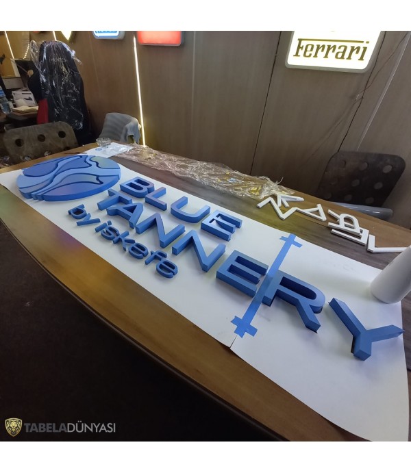 Blue Tannery by Iskefe Işıksız Alüminyum Kutu Harf Tabela