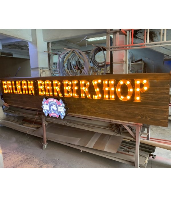 Balkan Barbershop Almanya Işıklı Ampul Tabela 