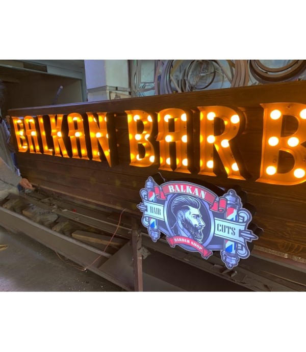 Balkan Barbershop Almanya Işıklı Ampul Tabela 