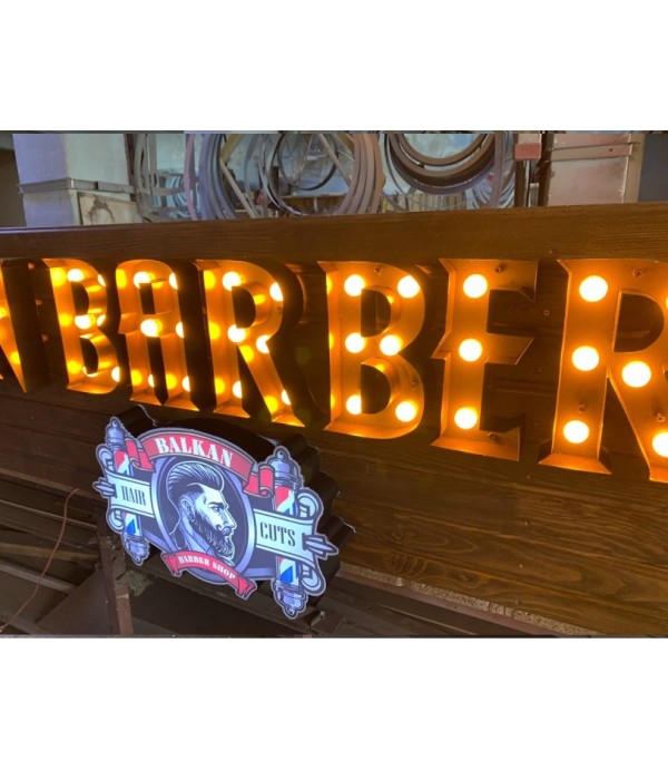 Balkan Barbershop Almanya Işıklı Ampul Tabela 