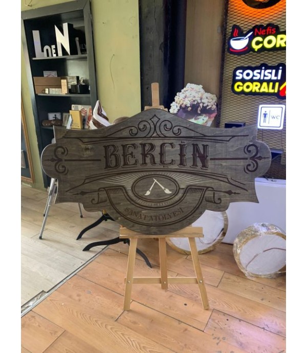 Berçin Sanat Atölyesi Ahşap Tabela