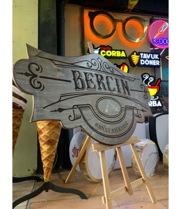 Berçin Sanat Atölyesi Ahşap Tabela