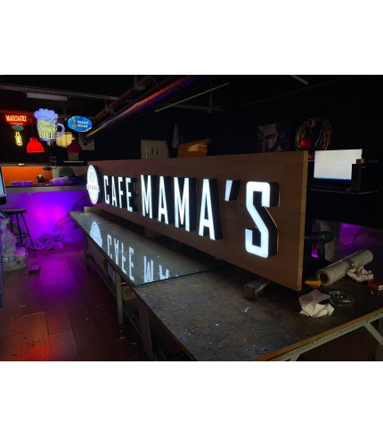 Cafe Mamas Ahşap Işıklı Tabela