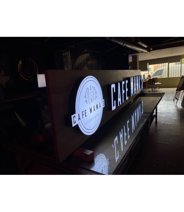 Cafe Mamas Ahşap Işıklı Tabela