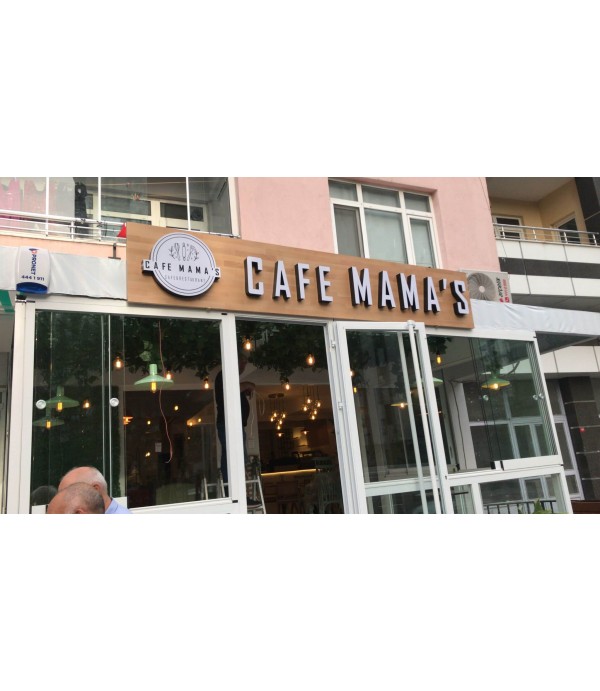 Cafe Mamas Ahşap Işıklı Tabela