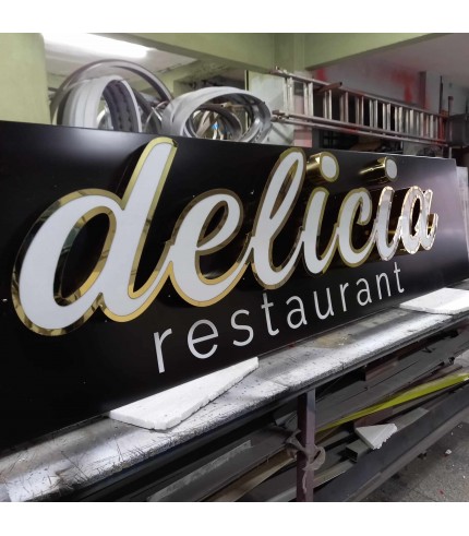 Delicia Restaurant Almanya Işıklı Gold Fileli Kutu Harf