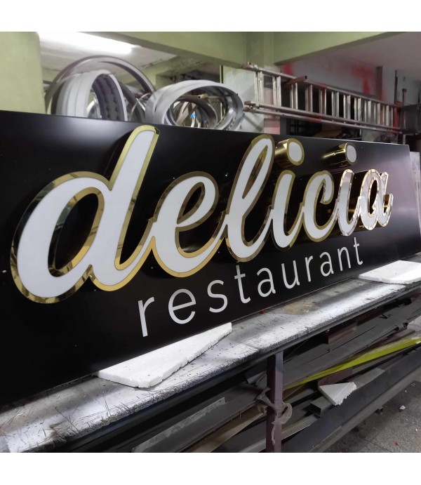 Delicia Restaurant Almanya Işıklı Gold Fileli Kutu Harf
