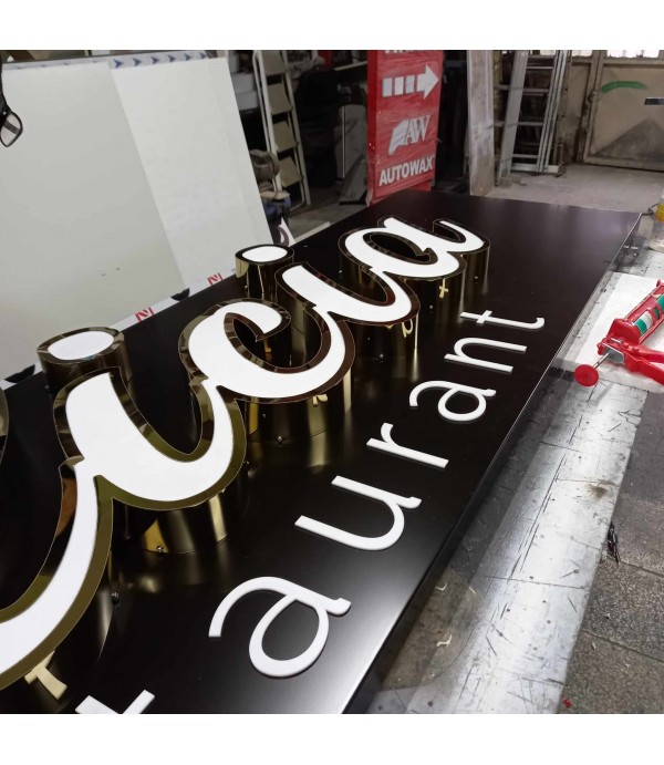 Delicia Restaurant Almanya Işıklı Gold Fileli Kutu Harf