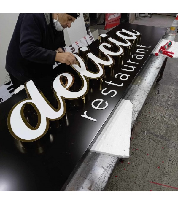 Delicia Restaurant Almanya Işıklı Gold Fileli Kutu Harf