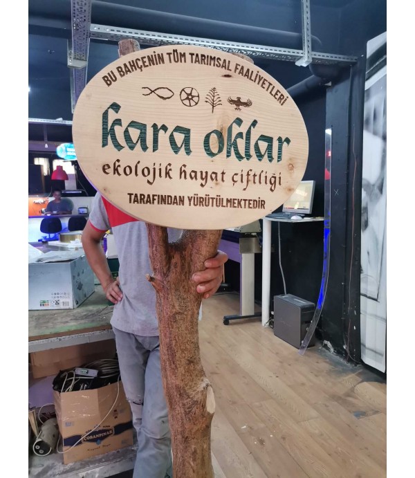 Ekolojik Çiflik Ayaklı Ahşap Tabela
