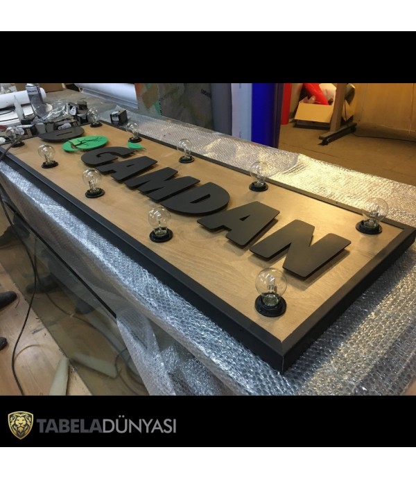 Doğamdan Işıklı (Ampul) Ahşap Tabela