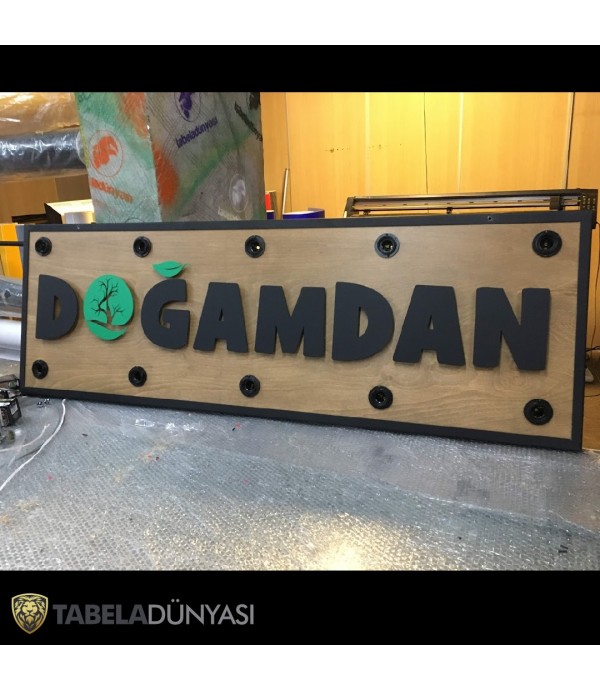 Doğamdan Işıklı (Ampul) Ahşap Tabela