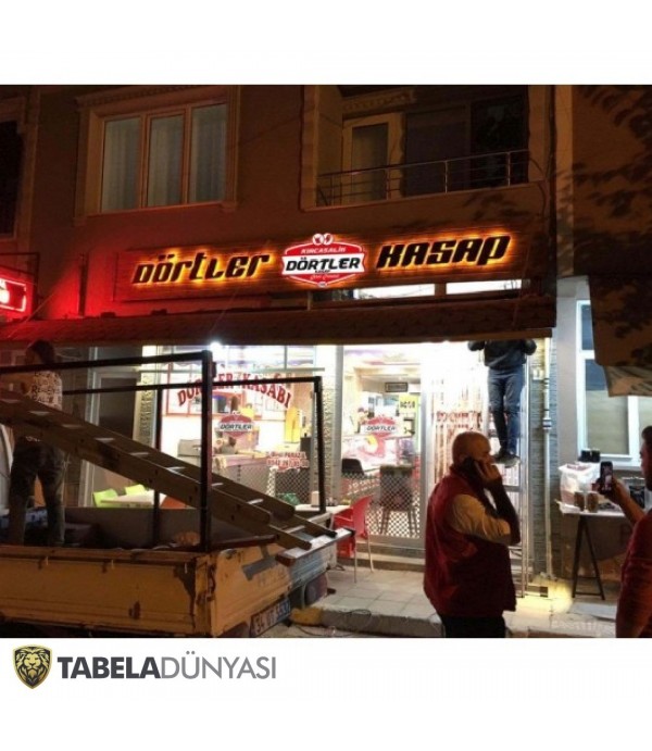 Dörtler Kasap Tekirdağ Ahşap Işıklı Kesme Harf Tabela