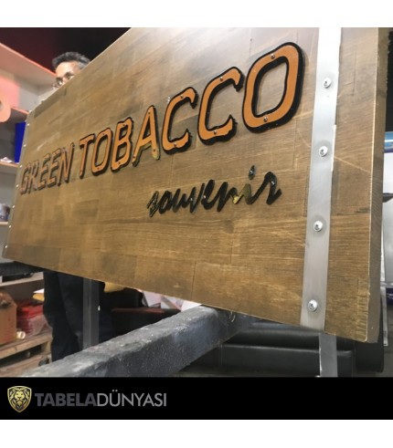 Green Tobacco Maltepe Metal Harf Ahşap Tabela