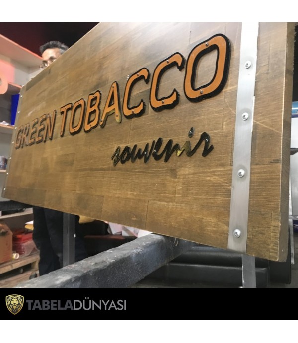 Green Tobacco Maltepe Metal Harf Ahşap Tabela