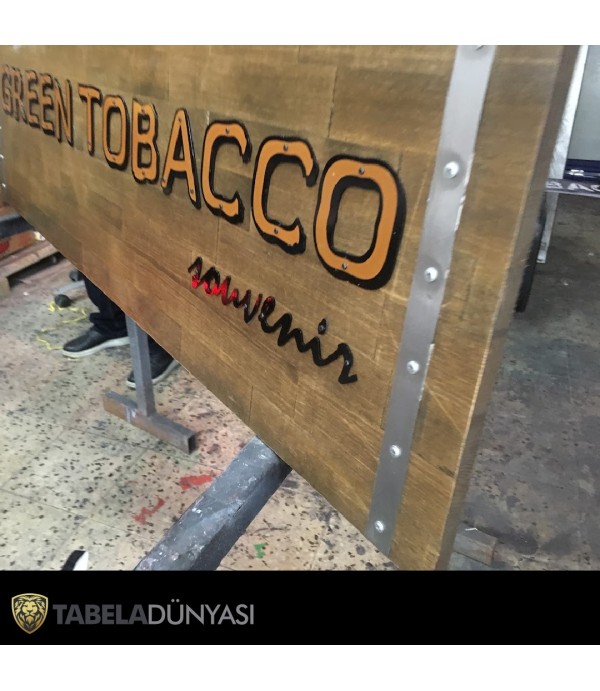 Green Tobacco Maltepe Metal Harf Ahşap Tabela