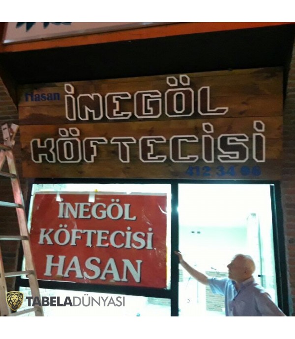 Hasan İnegöl Köftecisi Ahşap Işıklı Tabela