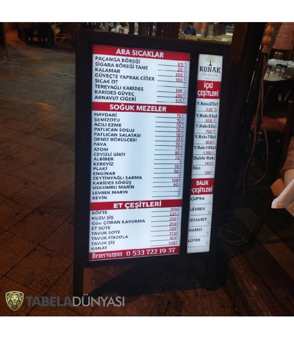 Meyhane Ahşap Işıklı Menü Tabelası