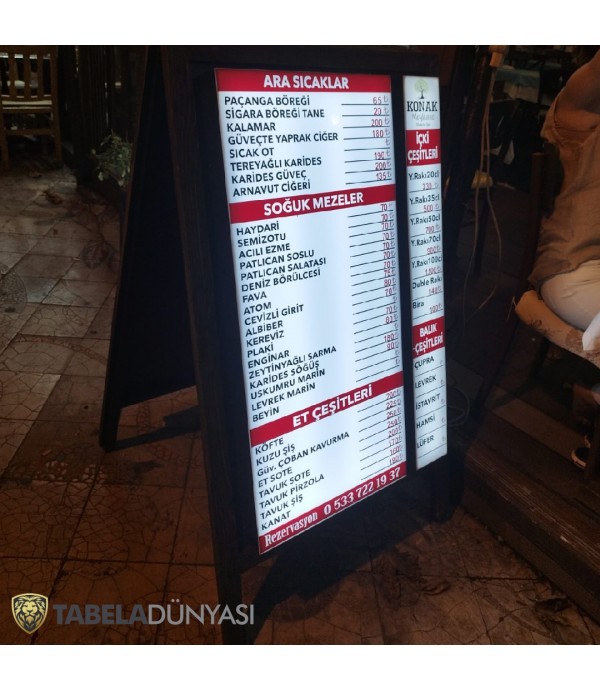 Meyhane Ahşap Işıklı Menü Tabelası