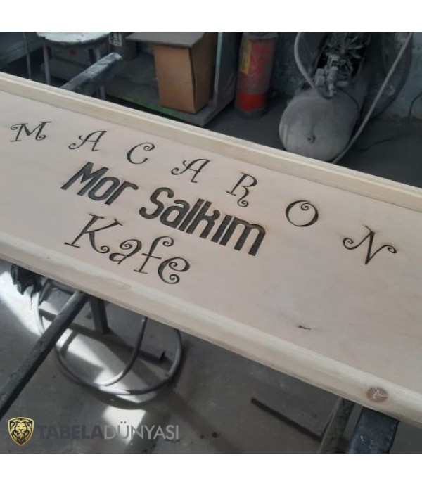 Mor Salkım Cafe Ahşap Tabela Cunda