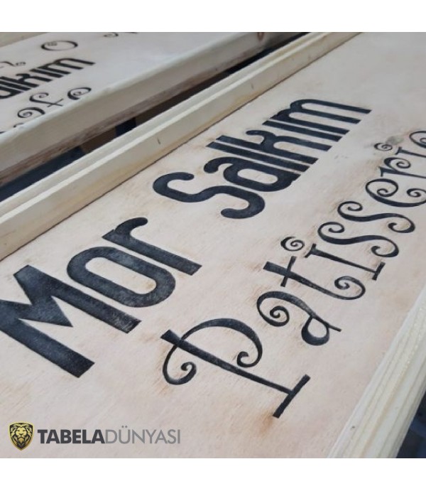 Mor Salkım Cafe Ahşap Tabela Cunda