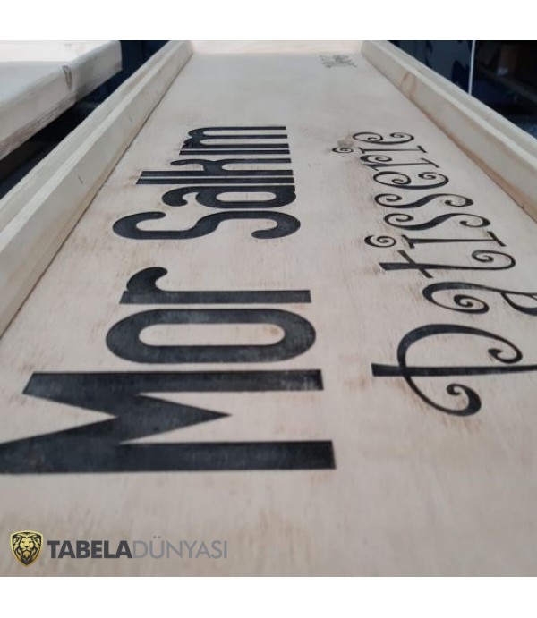 Mor Salkım Cafe Ahşap Tabela Cunda