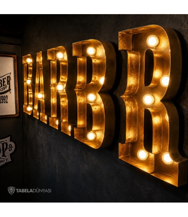 Almanya Barber Eskitme Ters Tava Ampul Kutu Harf Tabela