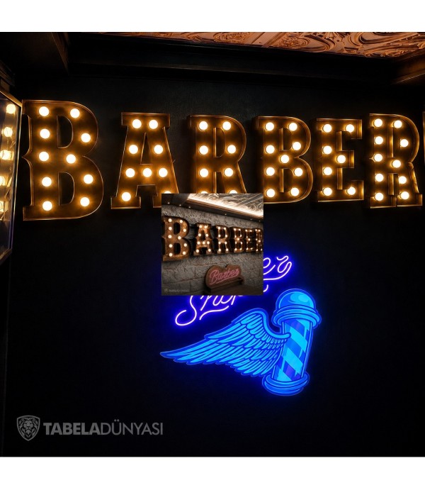 Almanya Barber Eskitme Ters Tava Ampul Kutu Harf Tabela